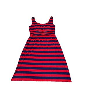 Faded Glory Dress Womens Large Red Blue Striped Sleeveless Flowy Causal Vintage